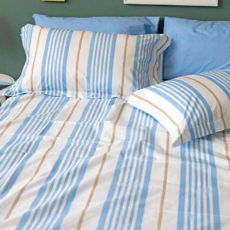 Completo lenzuola matrimoniale Vogue Maestri Cotonieri in puro cotone con lenzuolo sopra, sotto con angoli e 4 federe. Made in Italy