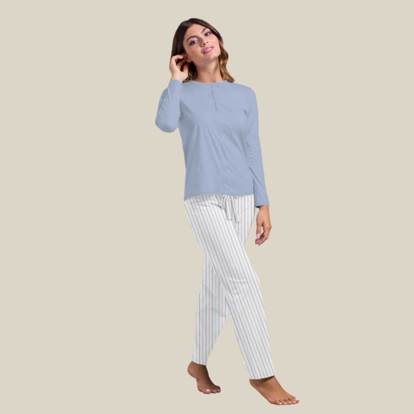 Pigiama Autunno/Inverno Donna Milk And Honey Stripes Cotone