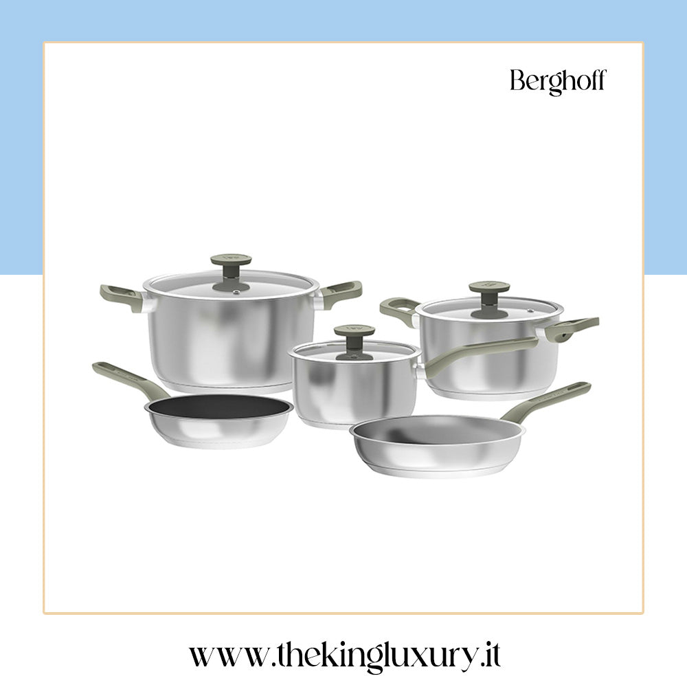Set 8 pezzi pentole Berghoff Bolt in alluminio riciclato con rivestimento antiaderente e coperchi in vetro, adatte all’induzione
