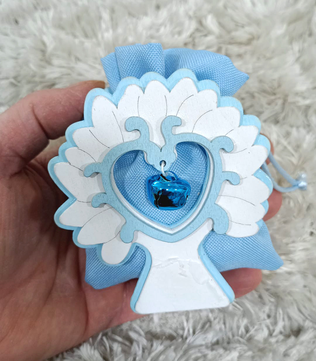 Scatolina Nascita Bimbo legno albero con elefante celeste