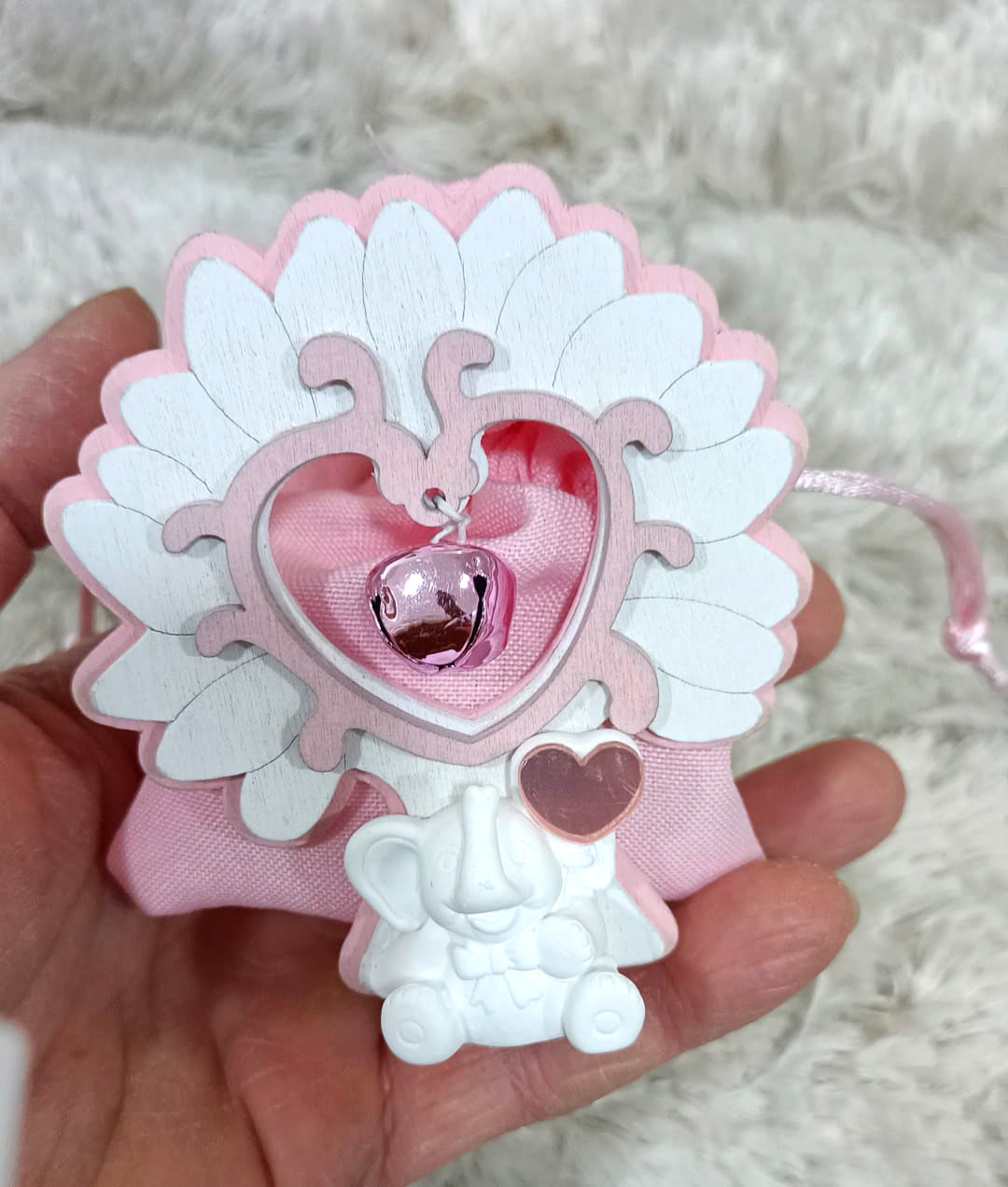 Scatolina Nascita Bimba legno albero con elefante Rosa