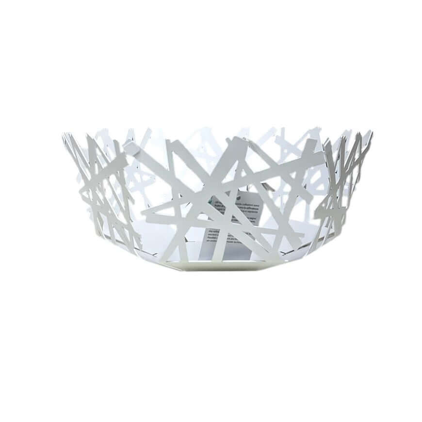Cesto centrotavola Tokyo Ceart in metallo taglio laser, diametro 30 cm, altezza 13 cm, design moderno artigianale Made in Italy, perfetto come porta frutta decorativo.
