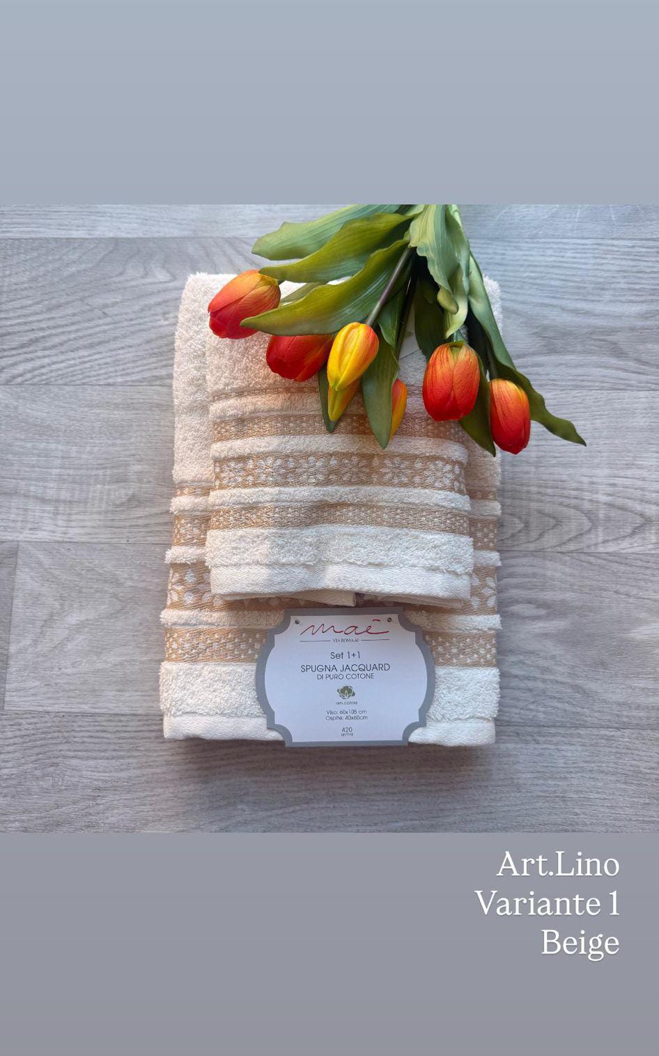 Set Asciugamani 1+1 Via Roma 60 Lino – Spugna di Cotone Jacquard 420 gr/m²