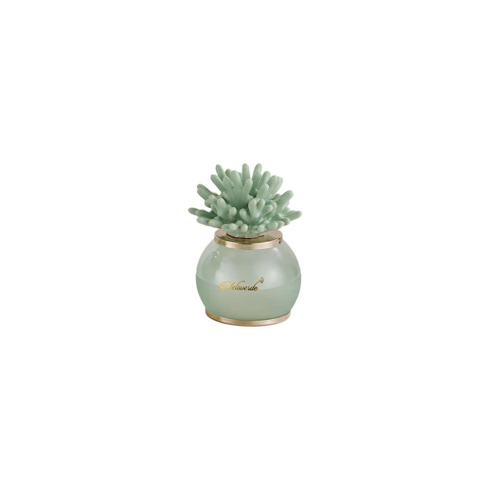 Lampada Melaverde Corallo verde salvia, bomboniera in porcellana 10 cm, fatta a mano, decorata artigianalmente con scatola, elegante e Made in Italy.