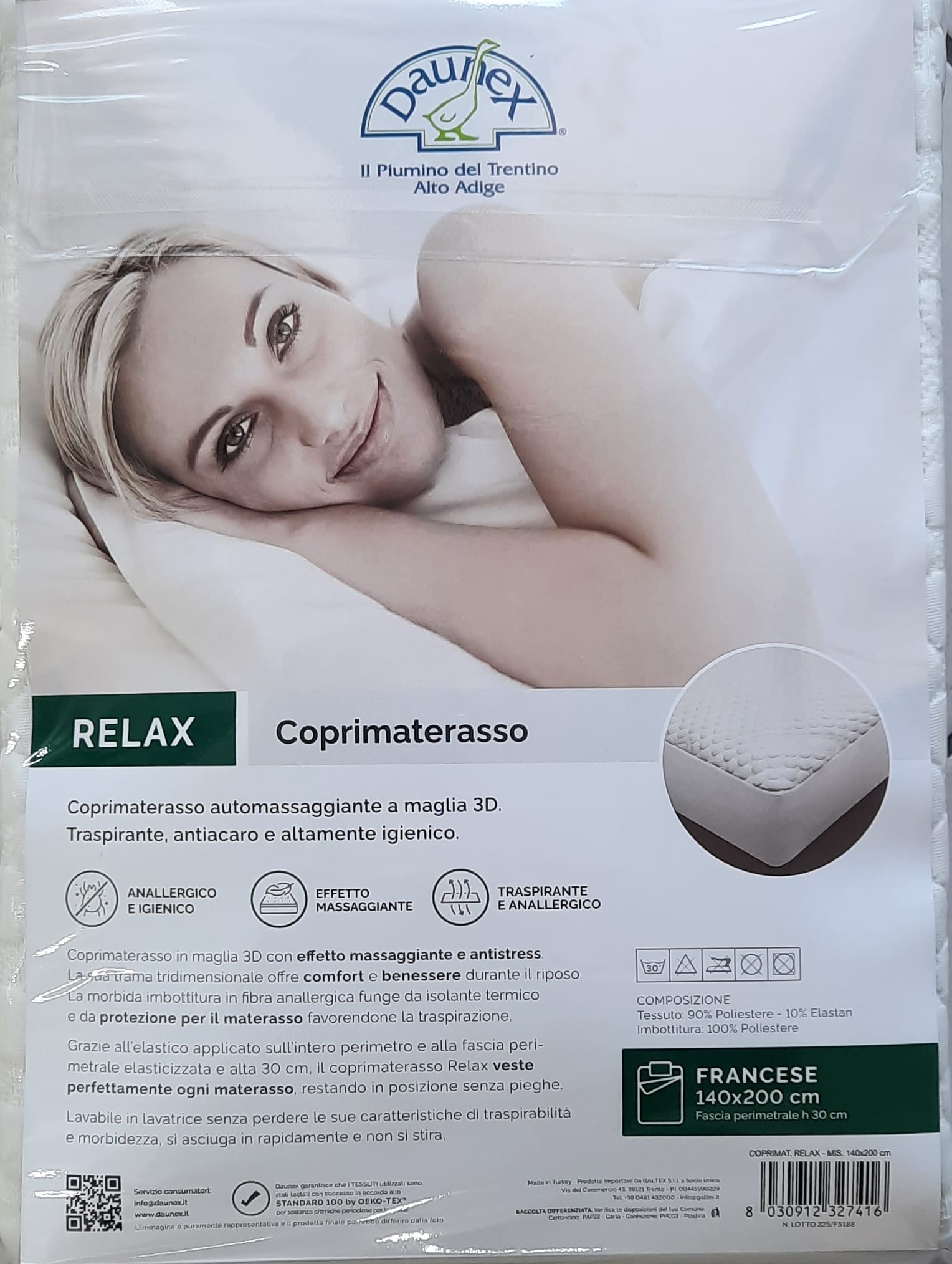 Coprimaterasso Daunex Relax Francese 140x200 + 30 cm