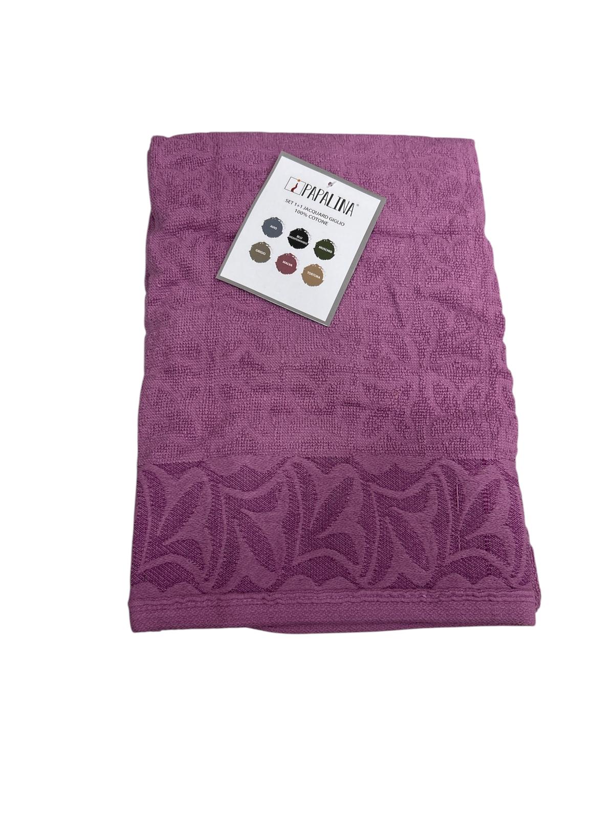 Set Asciugamani 1+1 Papalina Giglio Spugna di Cotone