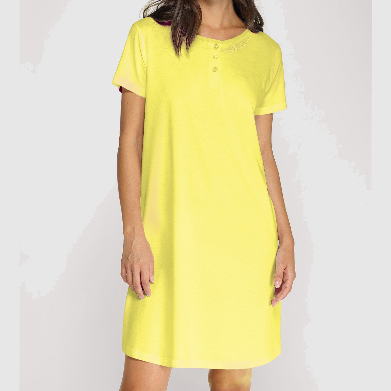 Camicia da notte donna Liu Jo DL0200 42, Serafino con manica corta, in cotone e poliestere, Made in Italy