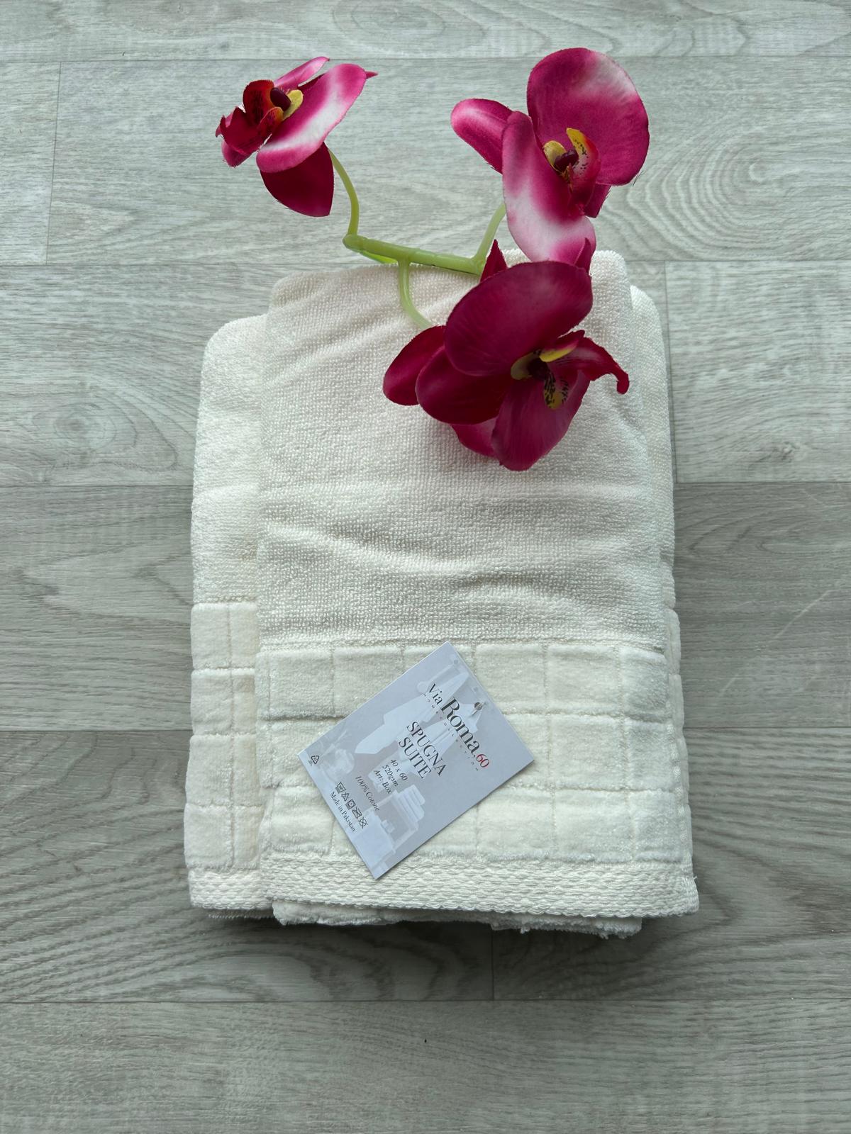 Set Asciugamani 1+1 Via Roma 60 Box in Spugna di Puro Cotone 420 gr/mq – Made in Italy