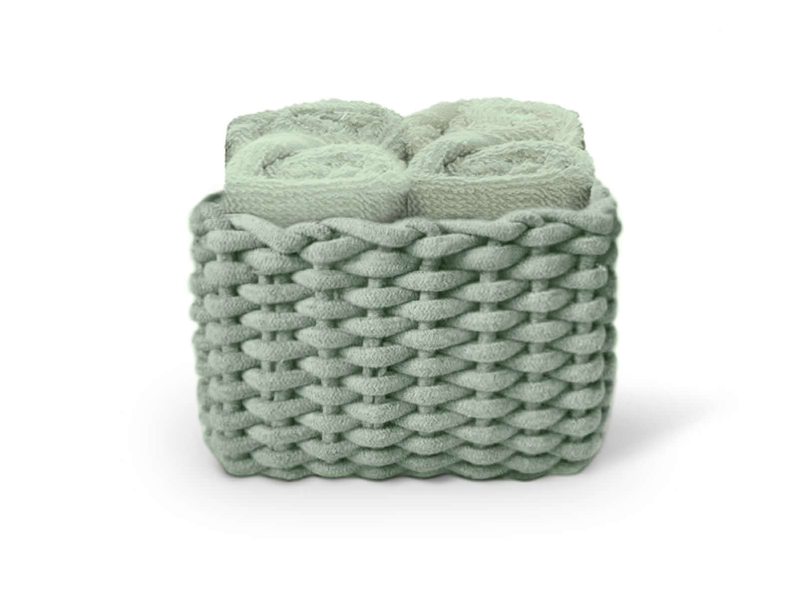 Set di 4 lavette Daunex Classic 30x30 in spugna di cotone con cestino decorativo, accessorio bagno elegante.