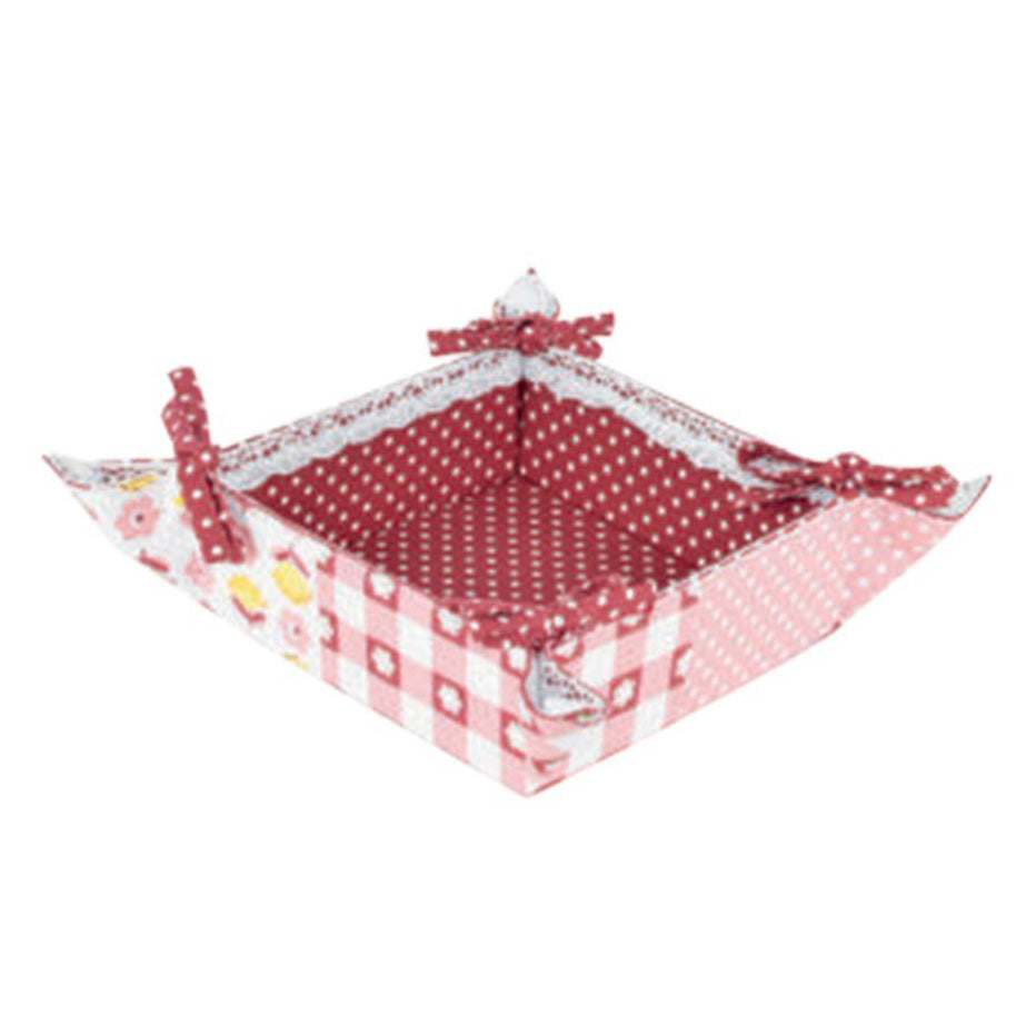 Cesto portapane Peonia Preziosa Home in tessuto cotone, stampa floreale, misura 20x20x7 cm, lavabile a 30°, artigianato Made in Italy.