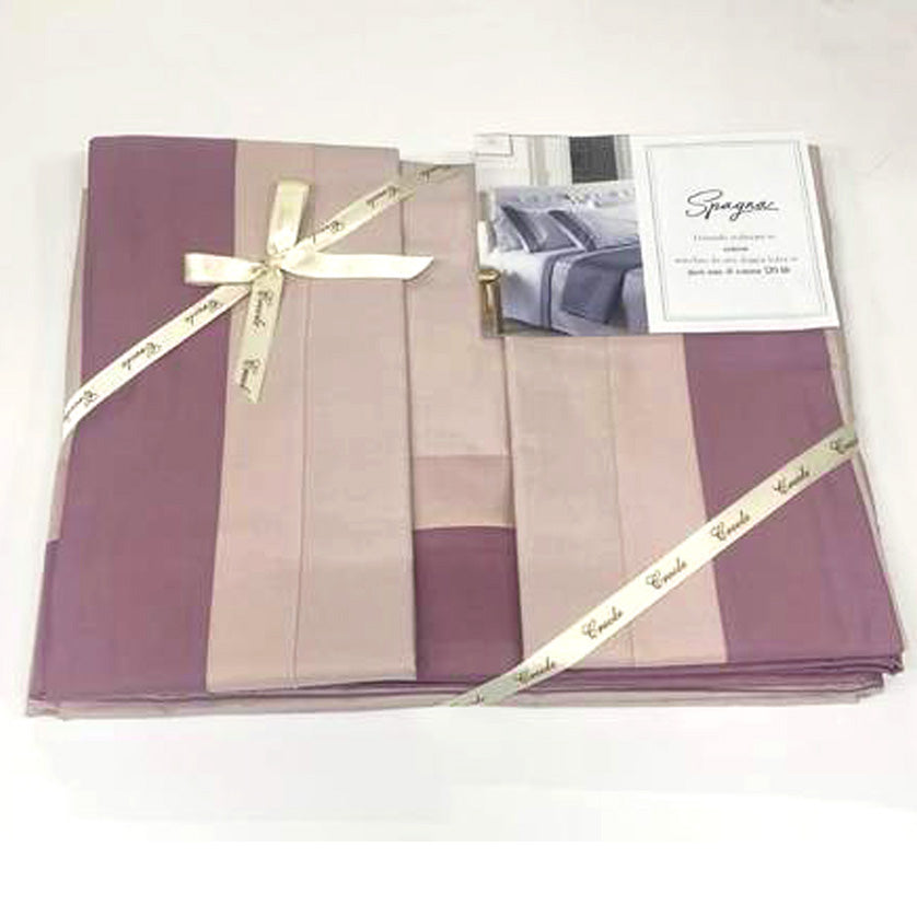 Completo lenzuola matrimoniale Creole Firenze Spagna in 100% cotone con doppia balza in raso, 250x290 cm, elegante e raffinato, Made in Italy.