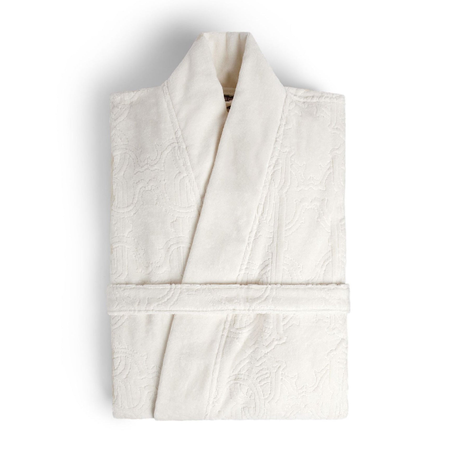 Accappatoio Roberto Cavalli Logo S/M bianco, in spugna di cotone, con cappuccio, tasche e cintura, design elegante con logo, Made in Italy.