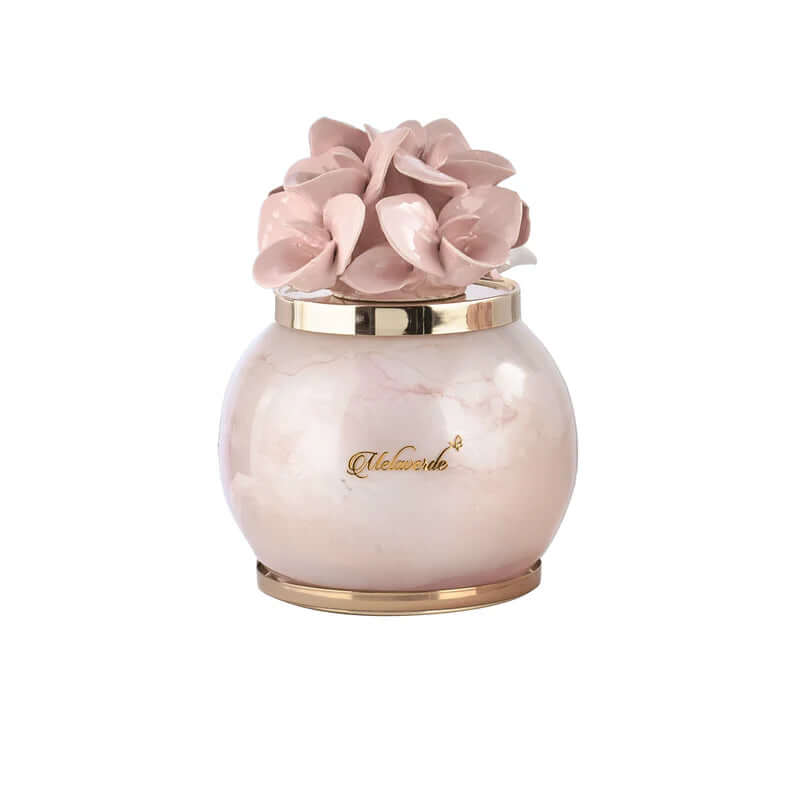 Lampada Melaverde Orchidea Rosa, sfera in porcellana 16 cm decorata a mano, bomboniera con scatola regalo, artigianale ed elegante. Made in Italy.