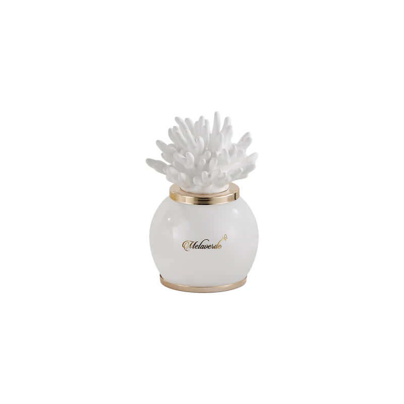 Lampada Melaverde Corallo bianco, bomboniera in porcellana 12x19 cm decorata a mano, con scatola regalo. Eleganza artigianale Made in Italy.