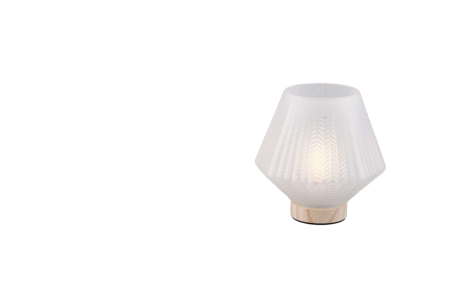 Lampada bianca Special Gifts in vetro e legno, bomboniera raffinata 12,5x18 cm con scatola regalo. Elegante e personalizzabile, perfetta per eventi speciali.