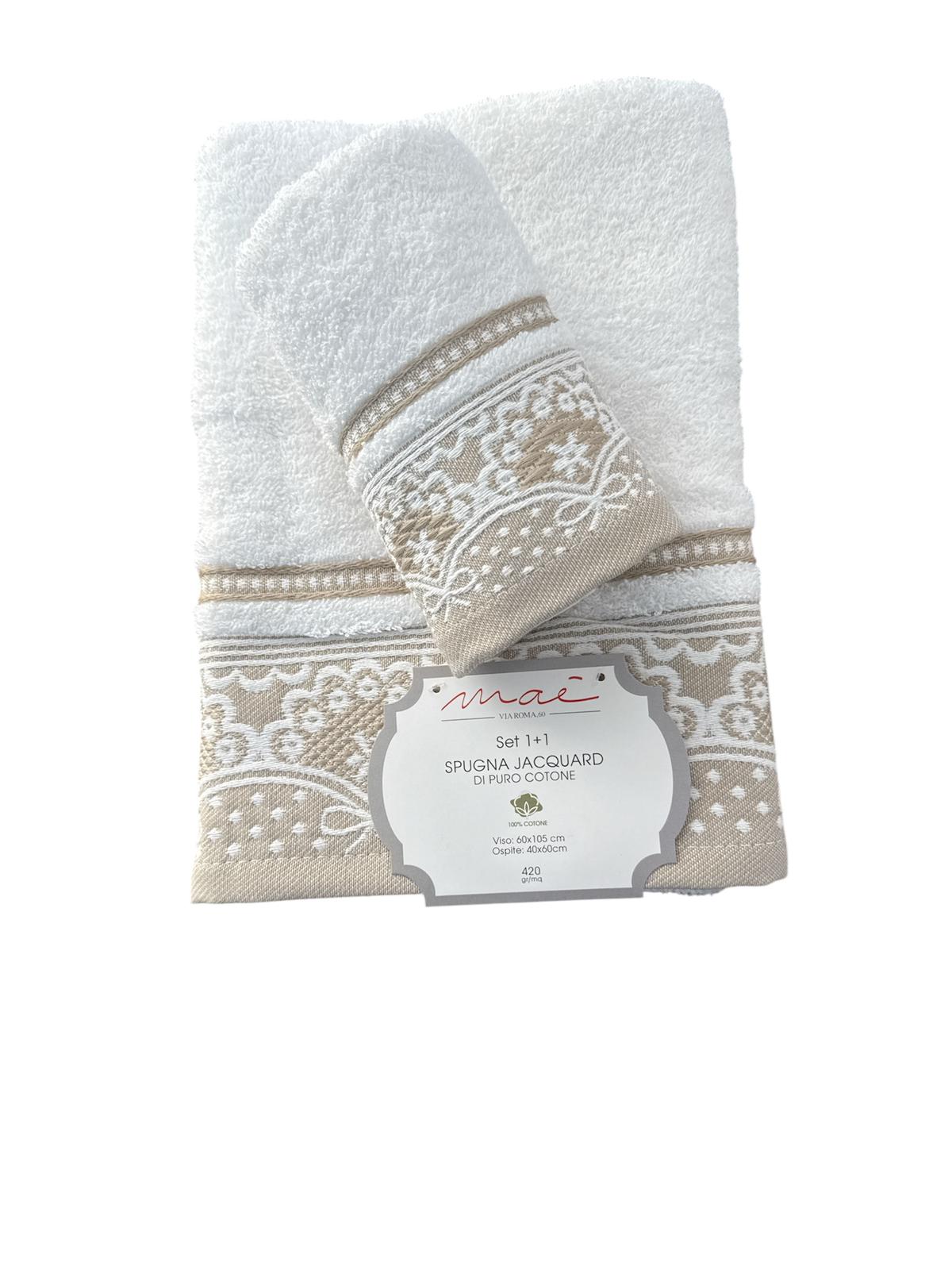 Set Asciugamani 1+1 Romantica Via Roma 60 – Spugna di Cotone Jacquard 420 gr/m²