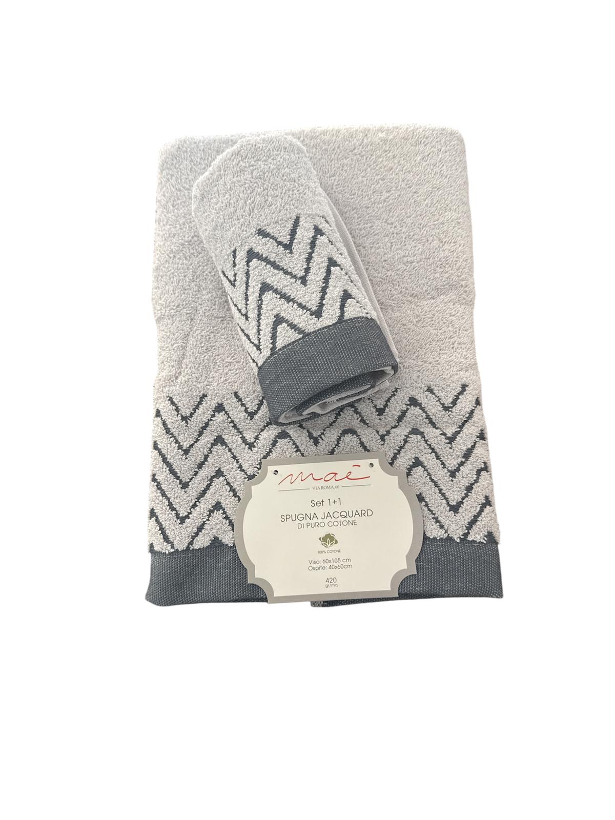 Set Asciugamani 1+1 Via Roma 60 Samba – Spugna di Cotone Jacquard 420 gr/m²