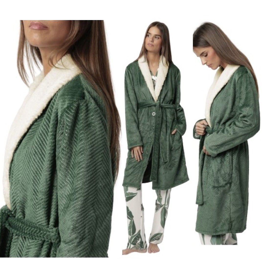 Vestaglia Donna Invernale Admas 67296 – Coral Pile Jacquard con Bottoni e Cintura