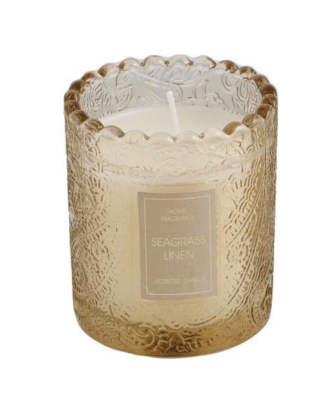 Candela profumata grande in vetro color ambra Special Gifts, altezza 9 cm, diametro 9 cm, con scatola regalo, ideale come bomboniera elegante.