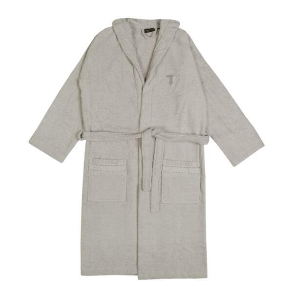 Accappatoio Trussardi Ribbon in spugna di cotone, con cappuccio, tasche e cintura, design essenziale e raffinato, Made in Italy.