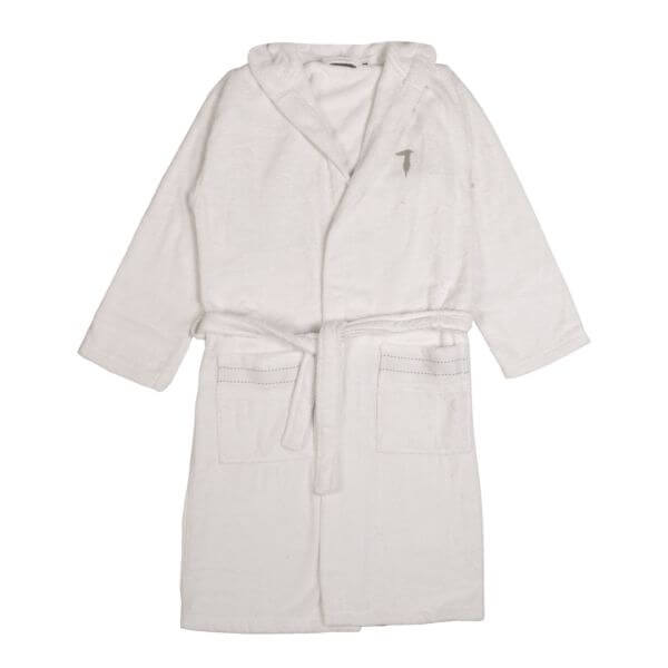 Accappatoio Trussardi Ribbon in spugna di cotone, con cappuccio, tasche e cintura, design essenziale e raffinato, Made in Italy.