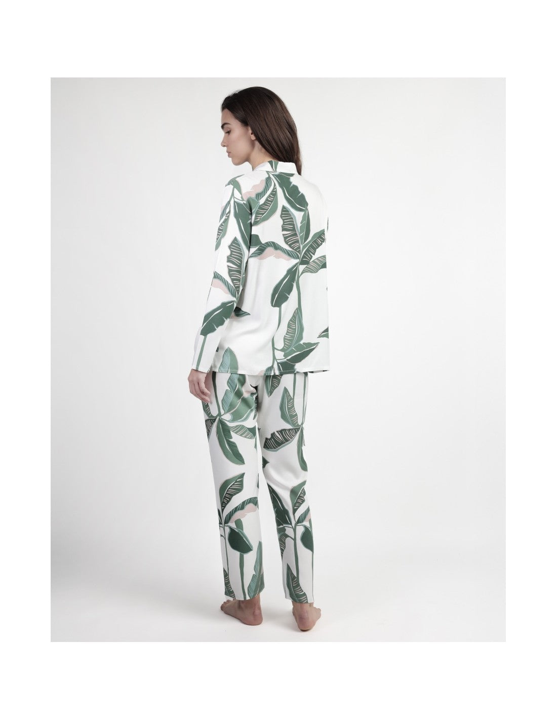 Pigiama Donna Admas Luxury 63611 – Autunno/Inverno – Viscosa, Modello Aperto con Stampa Foglie