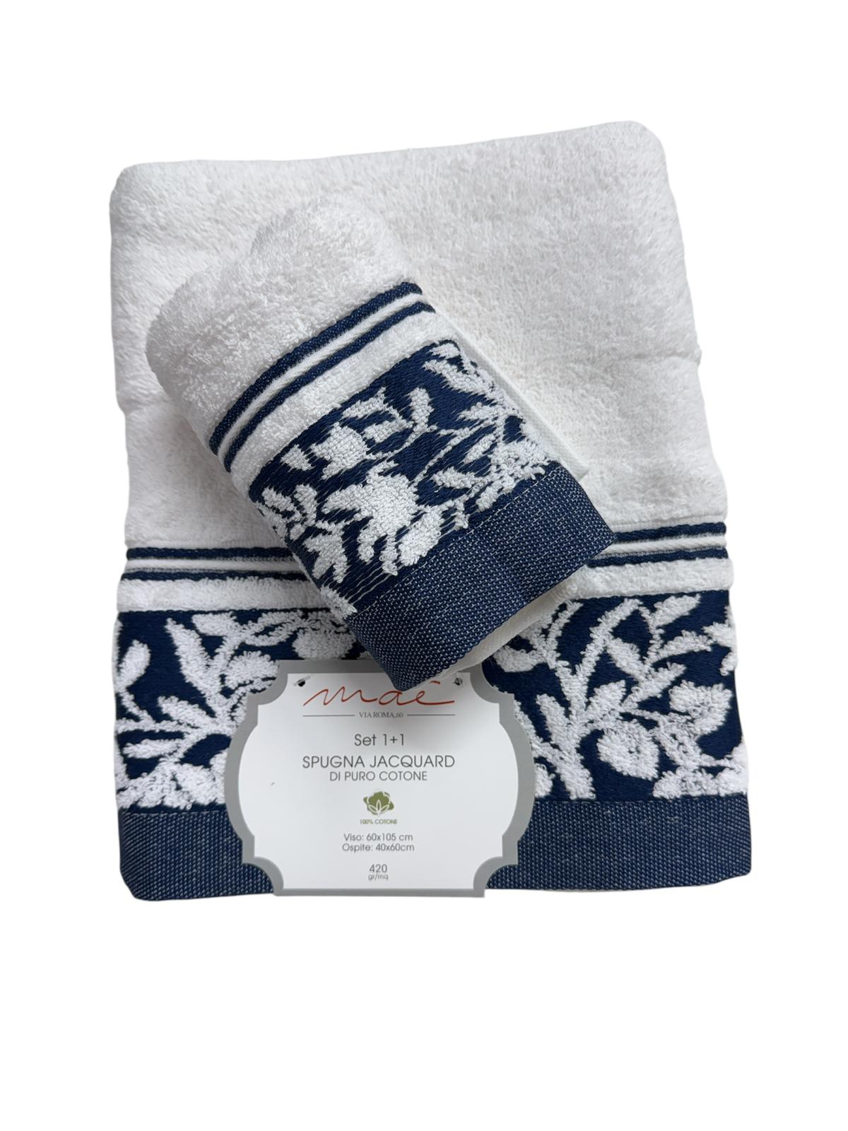 Set Asciugamani 1+1 Via Roma 60 Samba – Spugna di Cotone Jacquard 420 gr/m²