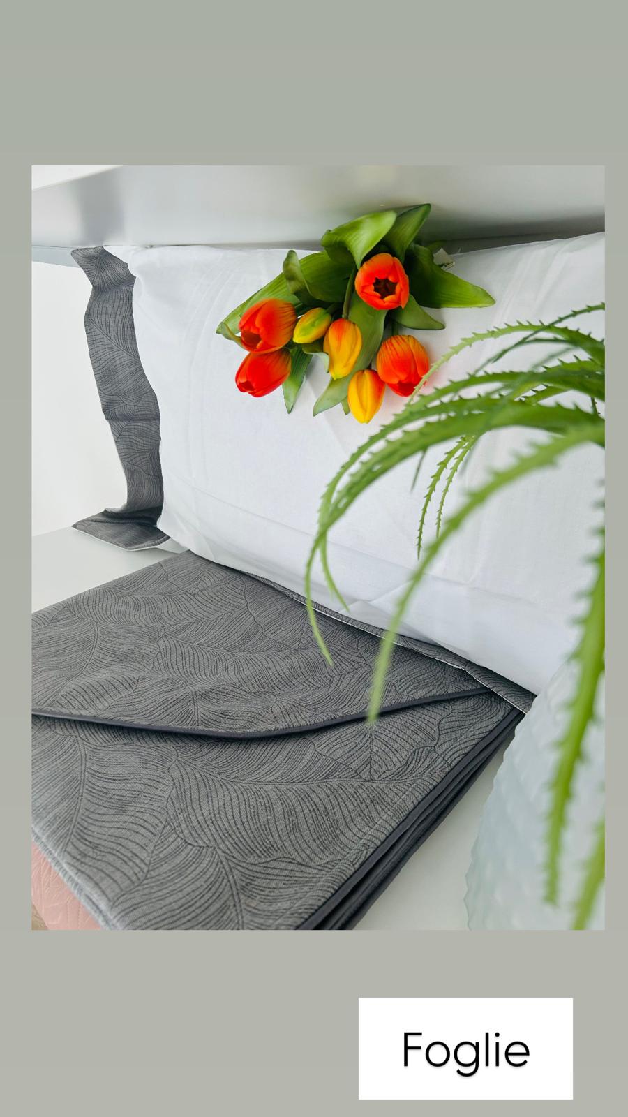 Copriletto + Lenzuolo Matrimoniale Alexander Tuscany Home Foglie – Jacquard 260x260 cm