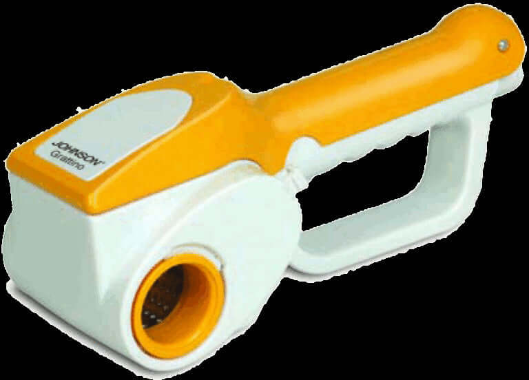Grattugia elettrica ricaricabile GRATTINO Johnson, compatta e senza fili, con due rulli intercambiabili e design ergonomico per uso in cucina