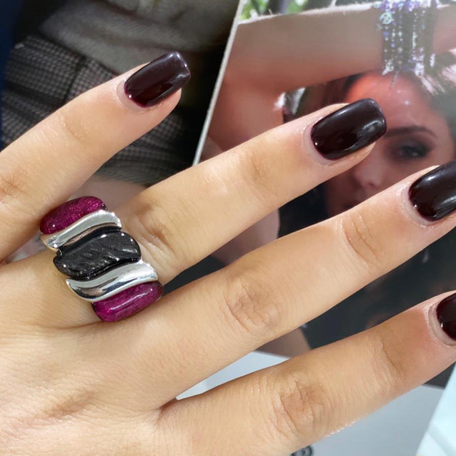 Anello Velvet Iside Alexarte, taglia unica, artigianale, con cristalli, resina vellutata e placcature oro e argento, stile ispirato alla dea Iside.