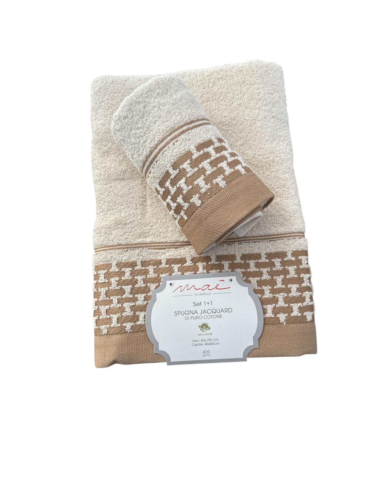 Set Asciugamani 1+1 Via Roma 60 Romantica – Spugna di Cotone Jacquard 420 gr/m²