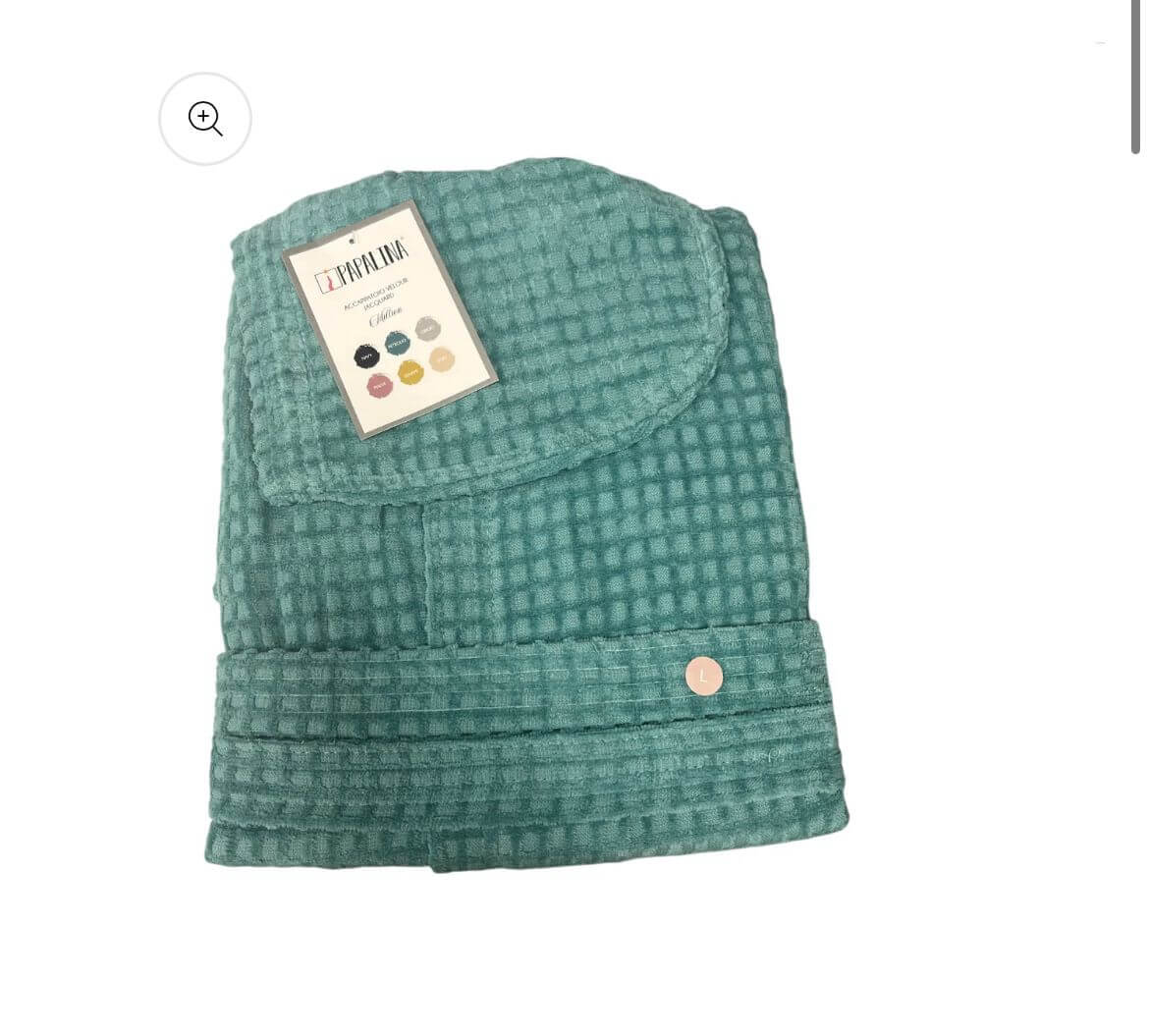Accappatoio Papalina Velour Million taglia M, in spugna jacquard di cotone 400 gr/mq, con cappuccio, tasche e cintura, extra morbido, Made in Italy.
