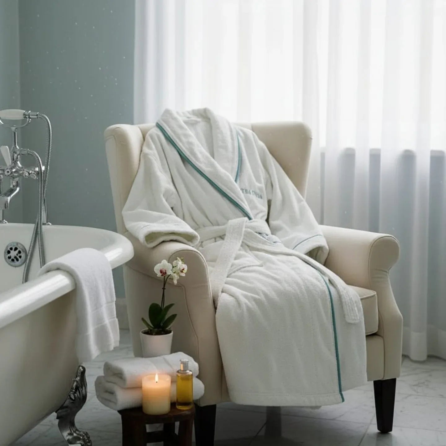 Accappatoio Opera Prima Piping Spugna di Cotone - The King Luxury