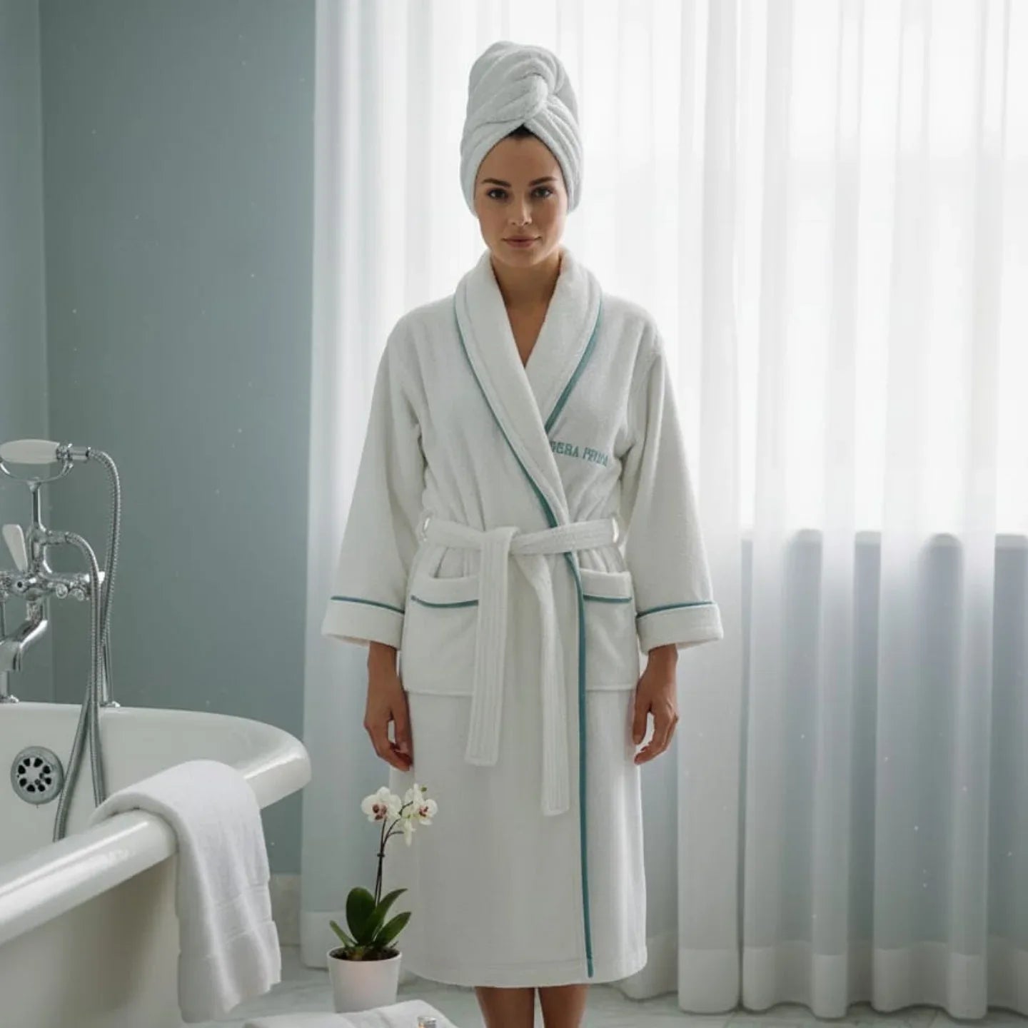 Accappatoio Opera Prima Piping Spugna di Cotone - The King Luxury