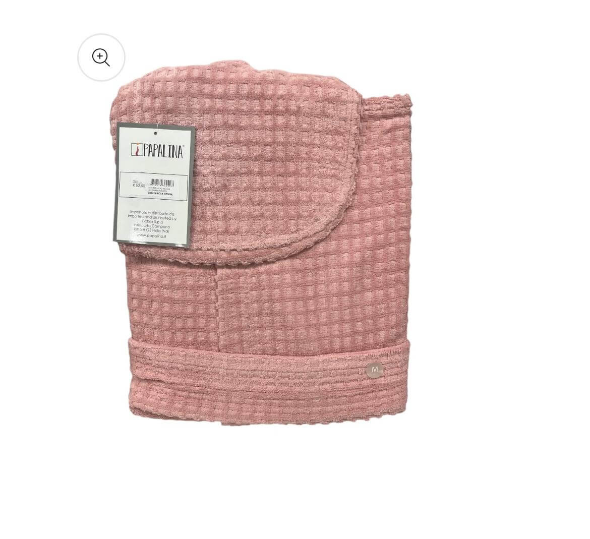 Accappatoio Papalina Velour Million taglia M, in spugna jacquard di cotone 400 gr/mq, con cappuccio, tasche e cintura, extra morbido, Made in Italy.