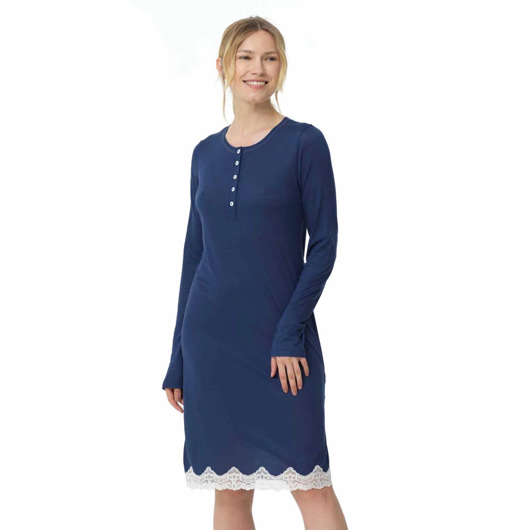 Camicia da Notte Bisbigli Blu – 100% Cotone Serafino - The King Luxury