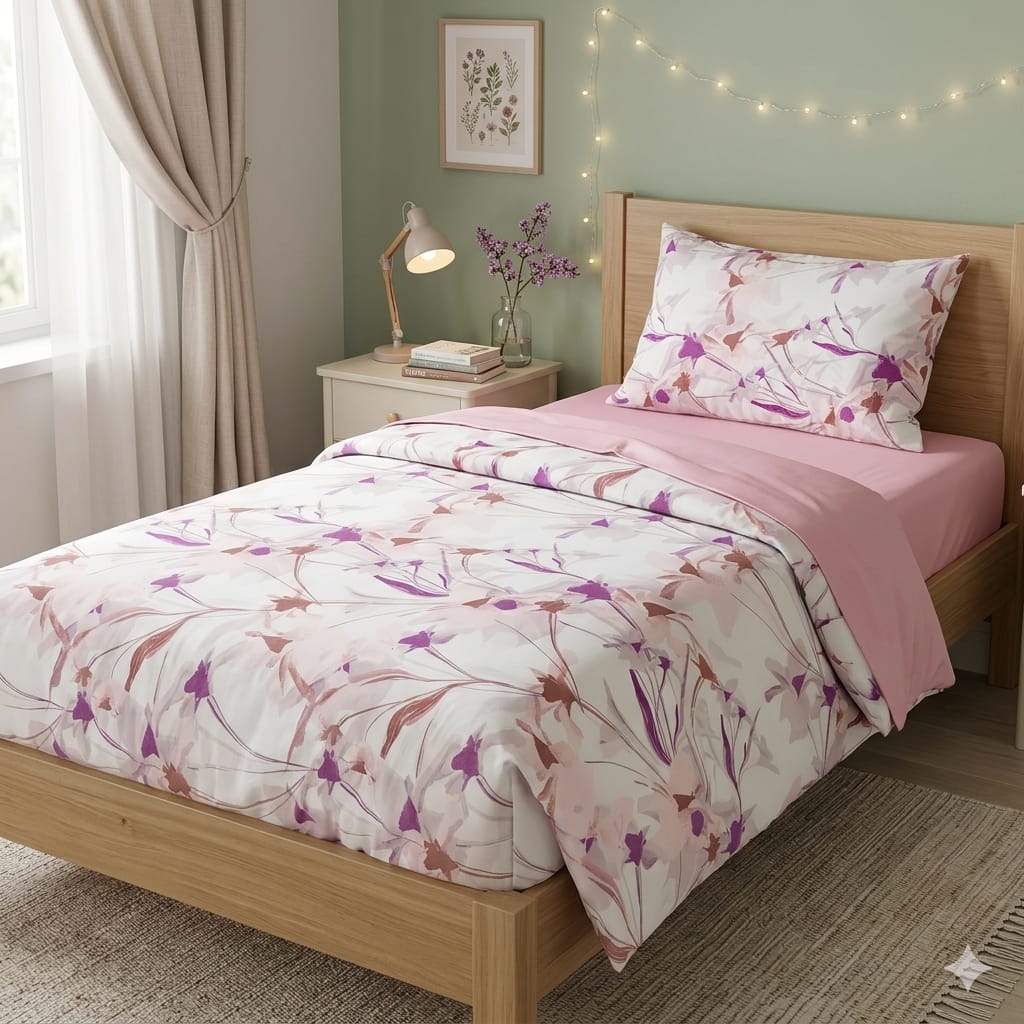Completo Lenzuola Casa Giulia Flower 1 Piazza e 1/2 Percalle di Cotone - The King Luxury