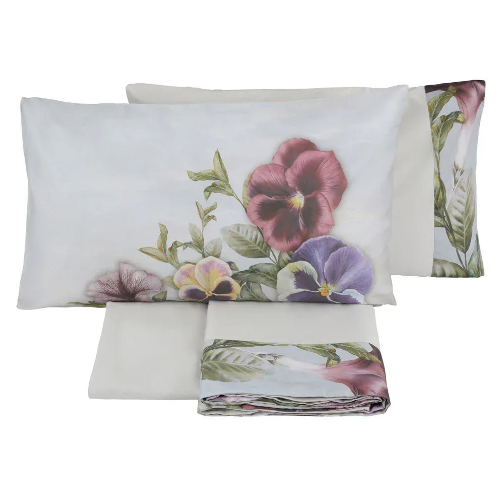 Completo Lenzuola Matrimoniale Bloom Violetta Tessitura Randi Raso Cotone 300TC - The King Luxury