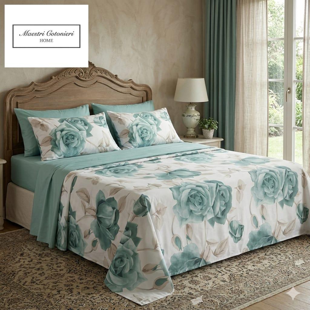 Completo Lenzuola Matrimoniale Maestri Cotonieri Malaga in Puro Cotone con 4 Federe - The King Luxury