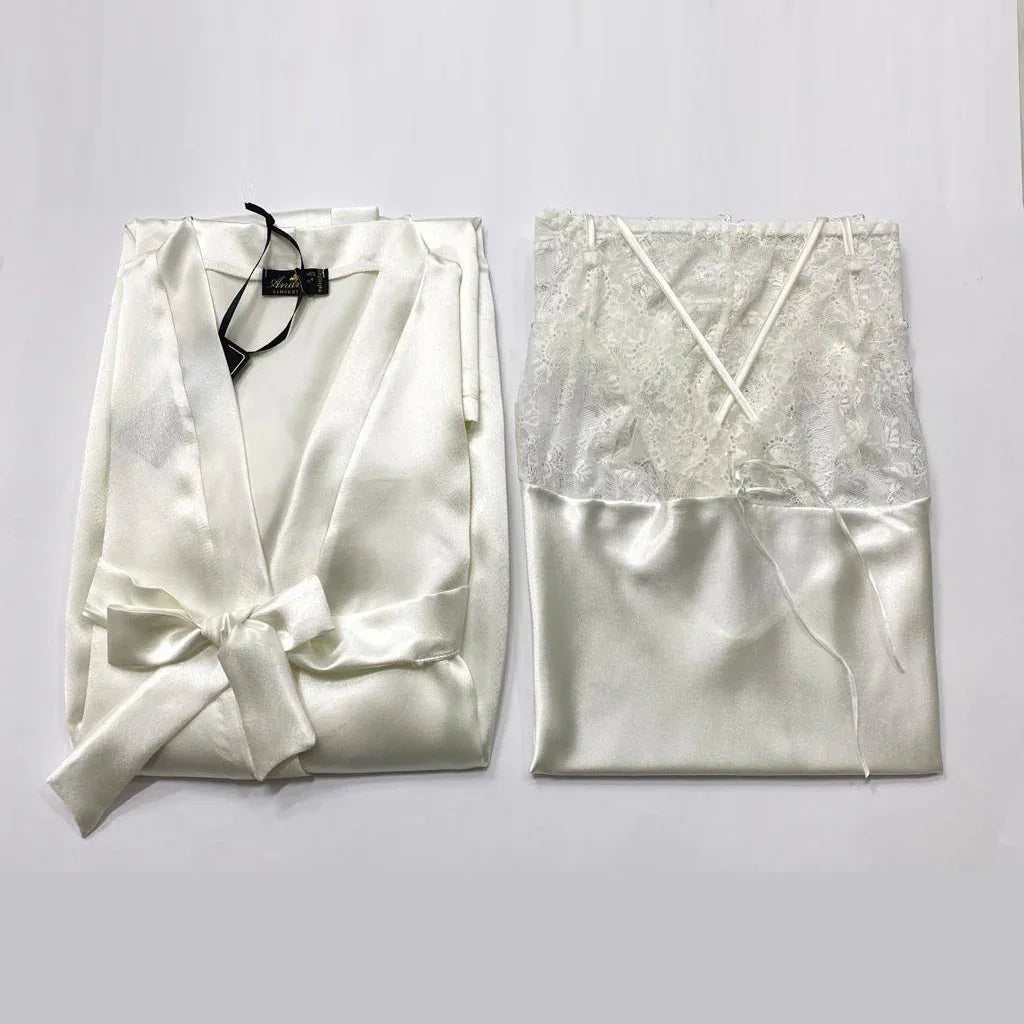 Completo Sposa Andra IV Kimono e Baby Doll in Raso - The King Luxury