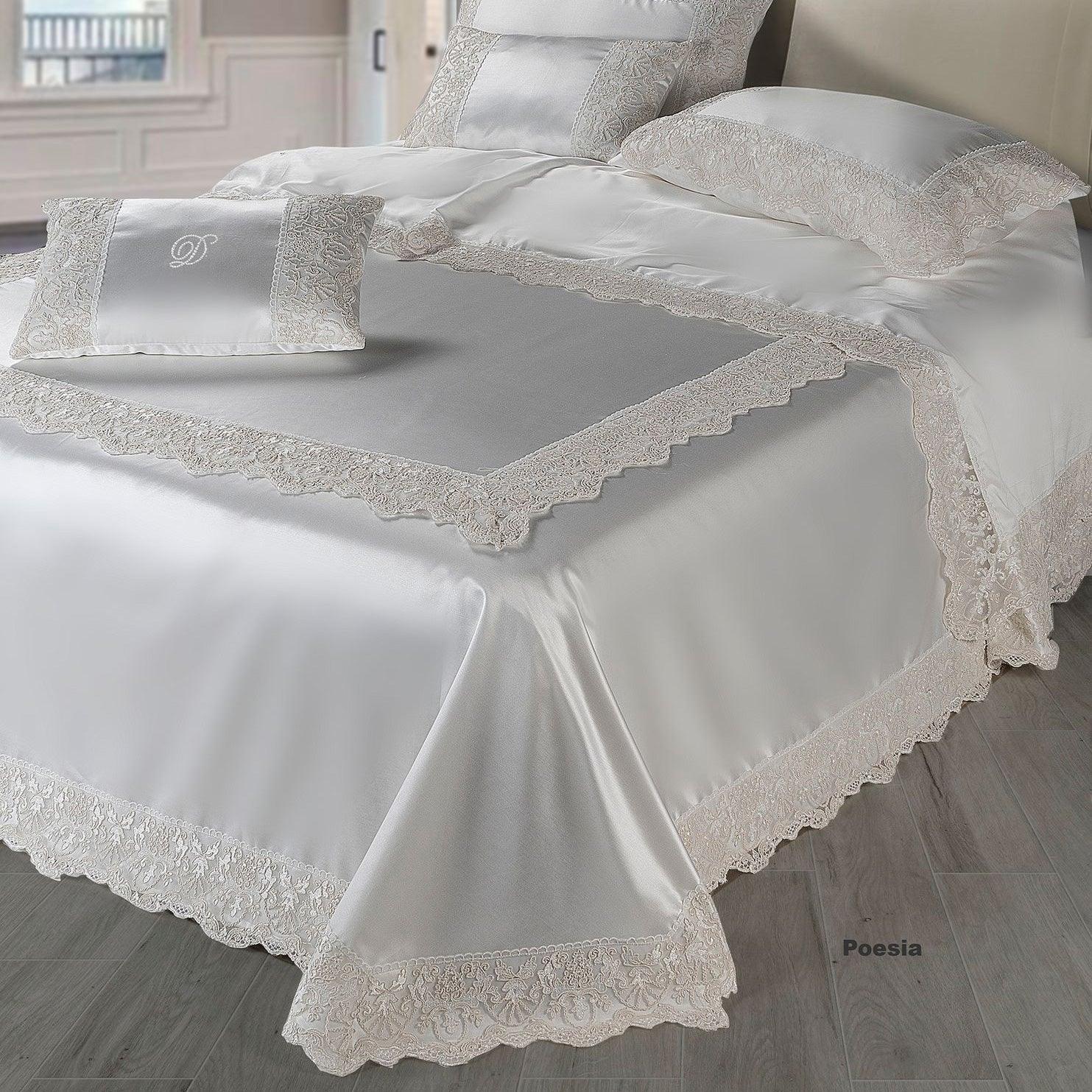 Coordinato Letto e Tavola Matrimoniale Raso Cotone David Poesia - The King Luxury
