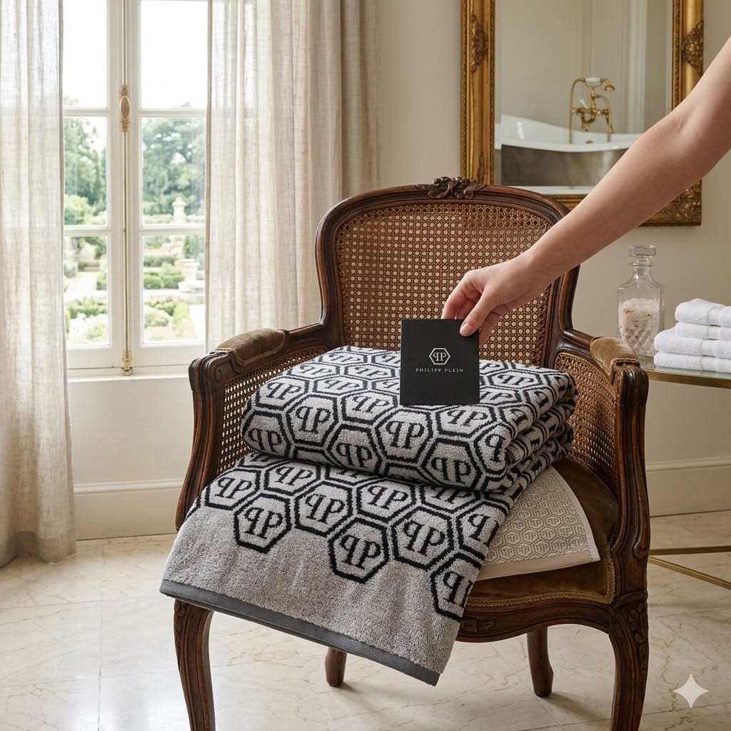 Coppia asciugamani Philipp Plein Pattern Spugna di Cotone - The King Luxury