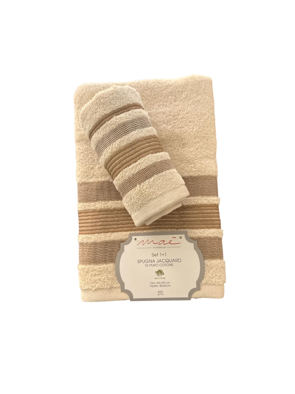 Set Asciugamani 1+1 Via Roma 60 Lino – Spugna di Cotone Jacquard 420 gr/m²