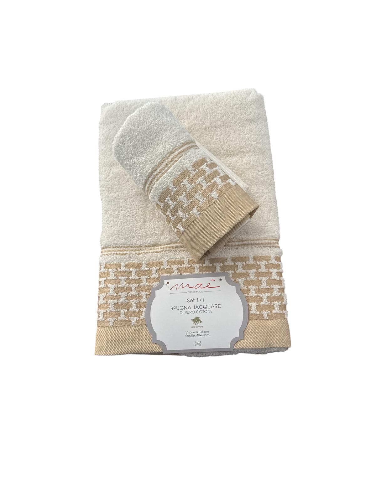 Set Asciugamani 1+1 Via Roma 60 Romantica – Spugna di Cotone Jacquard 420 gr/m²