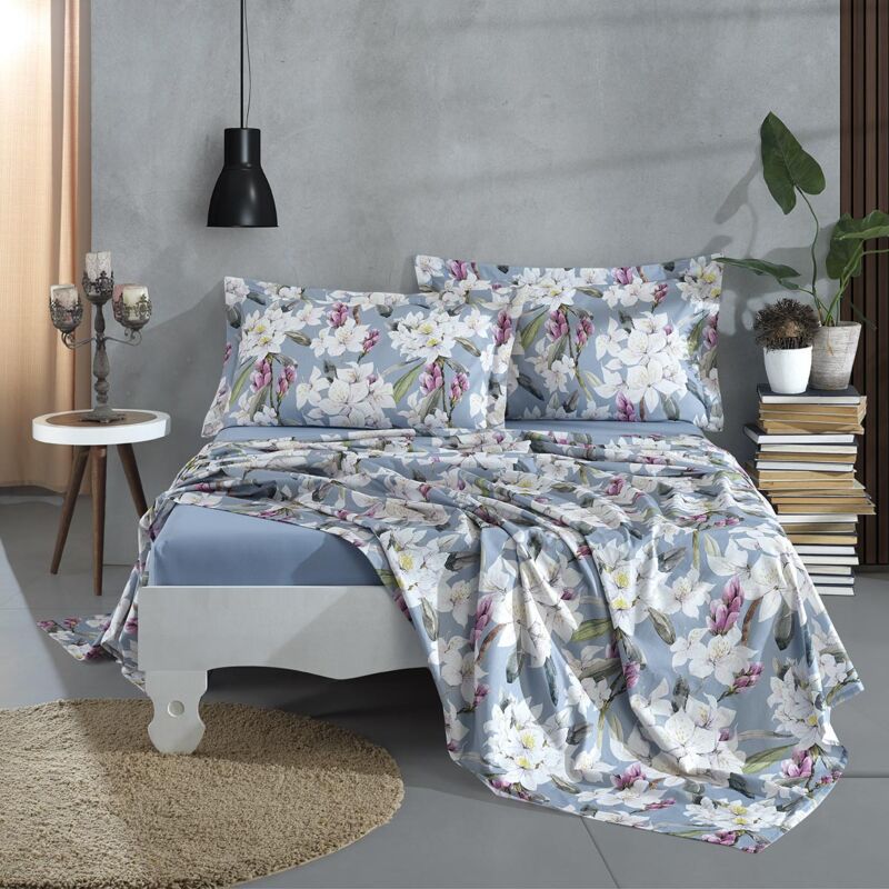 Completo lenzuola matrimoniale Himiko Maestri Cotonieri in puro cotone con lenzuolo sopra, sotto con angoli e federe 55x85. Made in Italy