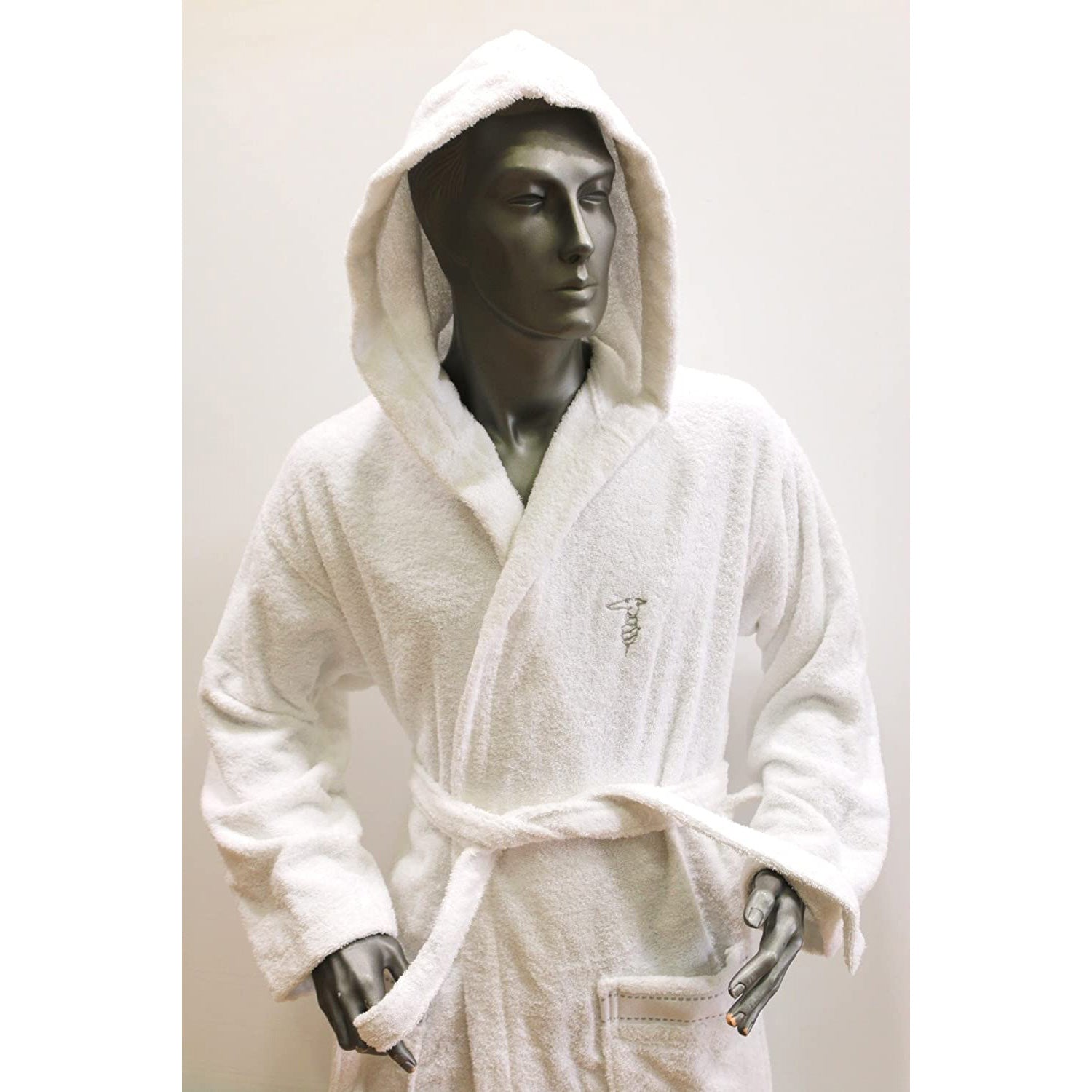 Accappatoio Ribbon Trussardi taglia XXL bianco, in spugna di cotone, con cappuccio, tasche e cintura, design elegante e sobrio, Made in Italy.