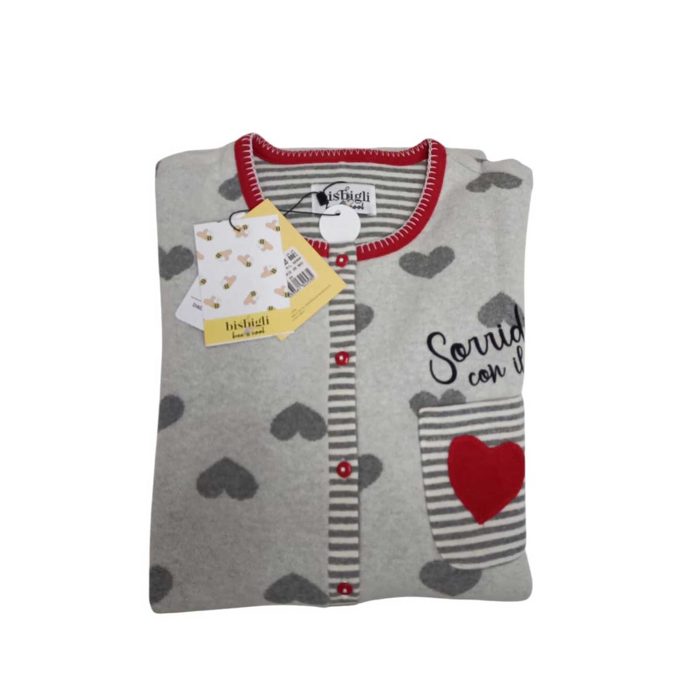 Camicia da notte donna Bisbigli BM277795 40, Bee Cool, Serafino a manica lunga, tessuto interlock, Made in Italy
