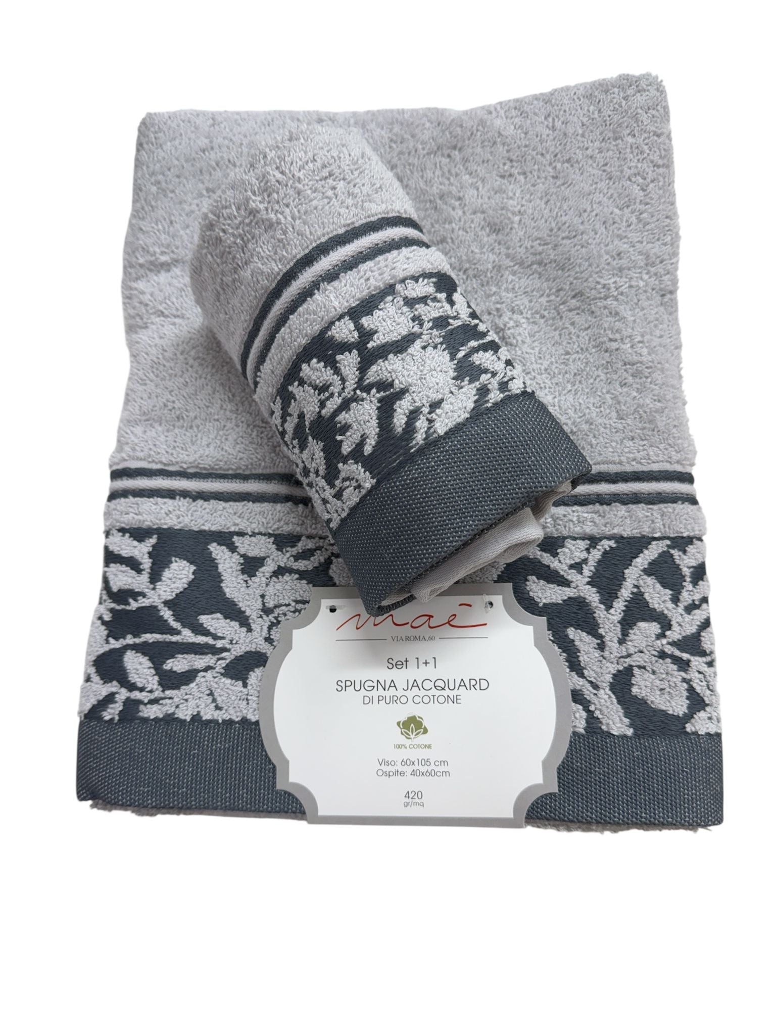Set Asciugamani 1+1 Via Roma 60 Samba – Spugna di Cotone Jacquard 420 gr/m²