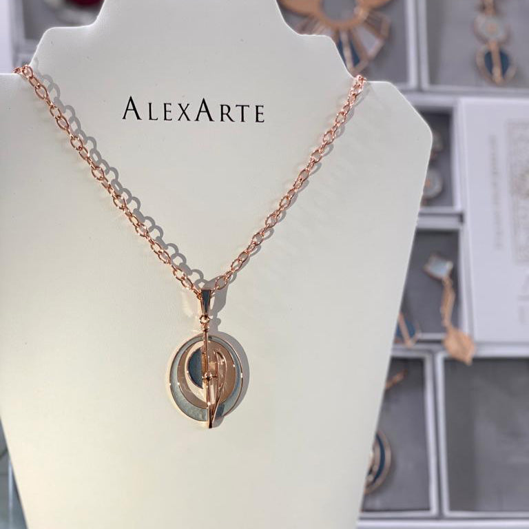 Collana Orbital Luce Alexarte, taglia unica, artigianale, materiali anallergici, cristalli, placcatura in metalli nobili, confezione elegante made in Italy.