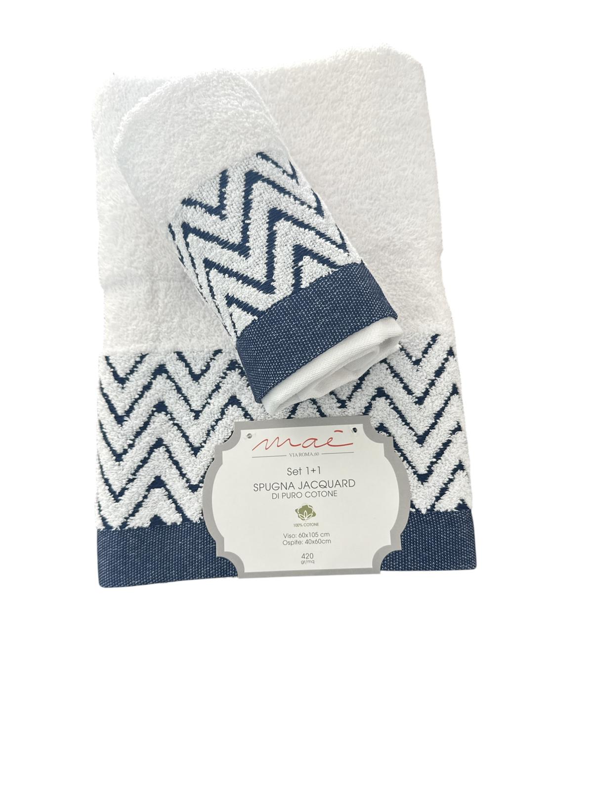 Set Asciugamani 1+1 Via Roma 60 Samba – Spugna di Cotone Jacquard 420 gr/m²